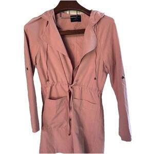 Love Tree L Hooded Wrap Rain Jacket Drawstring Pink Pockets Barbie Core Trench